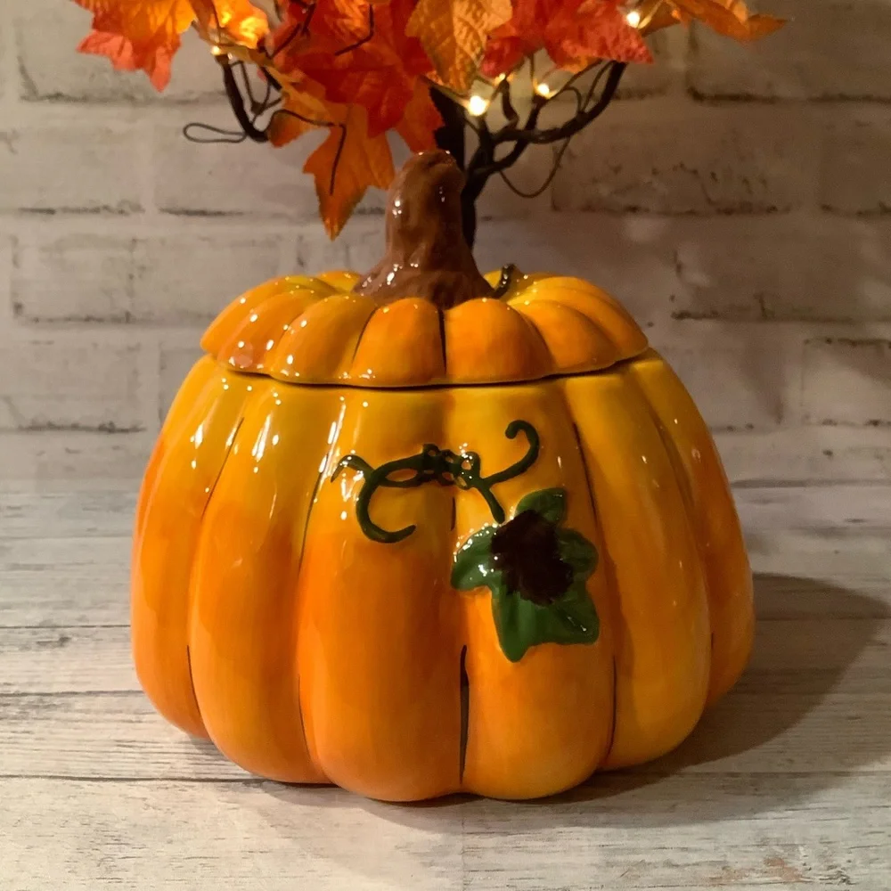 Blue Sky Clayworks Fall Harvest Pumpkin Cookie Jar